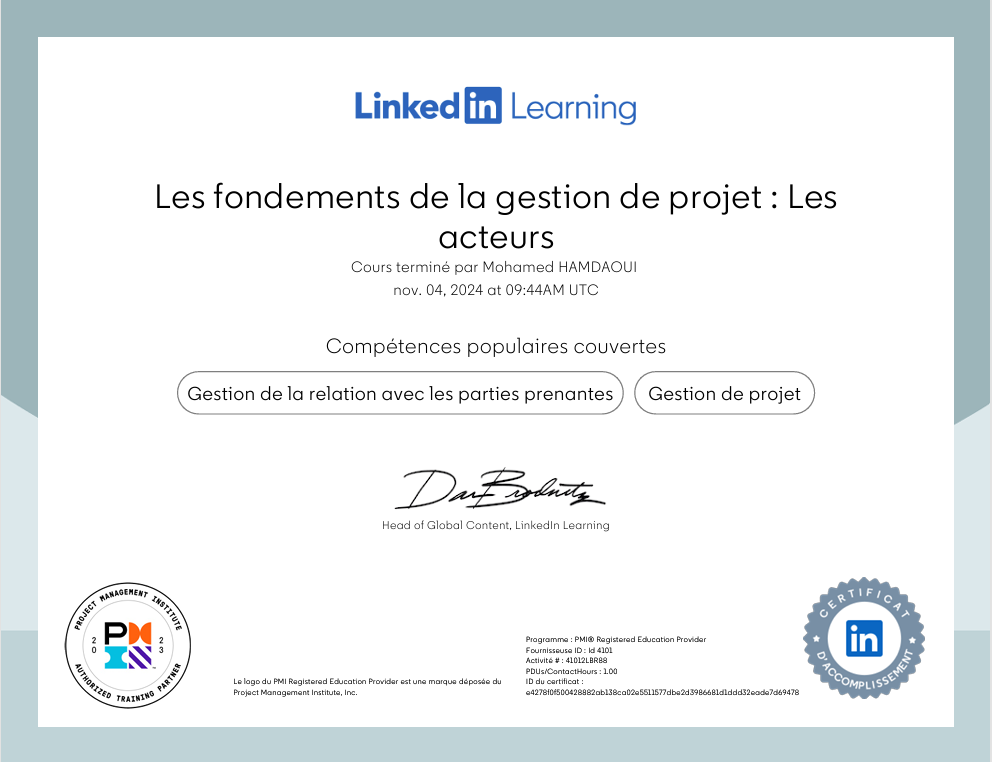 Les fondements de la gestion de projet : Les  acteurs